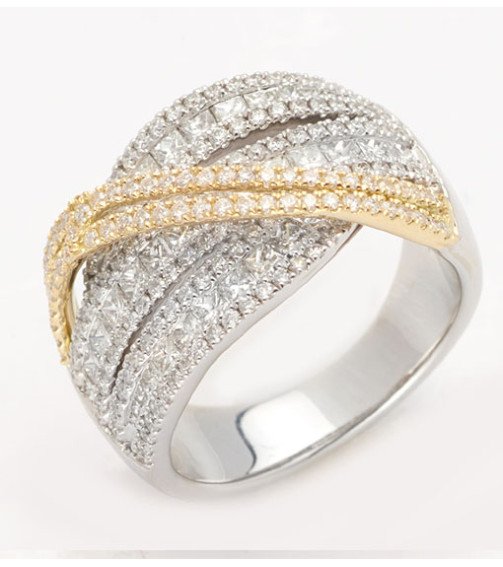 14KW+Y 1.85CTW PRINCESS CUT DESIGNER BAND-TWO TONE