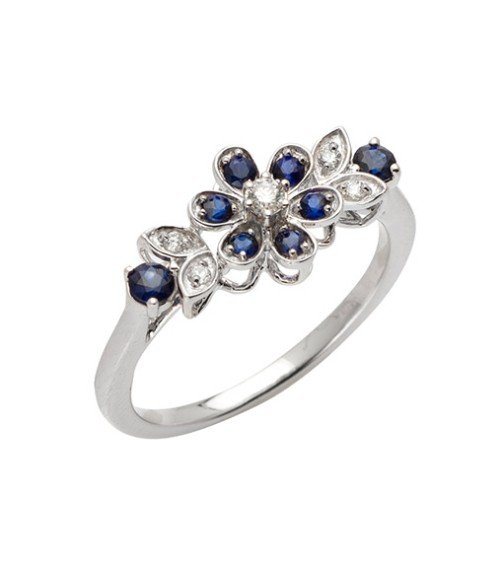 14KW 0.10CTW DIAMOND & SAPPHIRE FLOWER RING