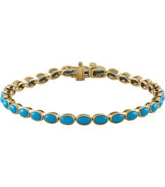 14K Yellow Natural Turquoise Line 7" Bracelet