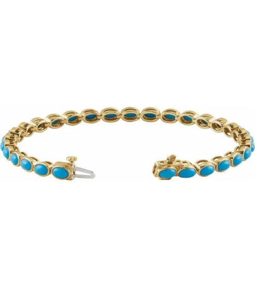 14K Yellow Natural Turquoise Line 7" Bracelet