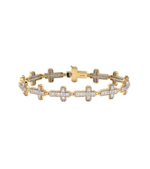 10KY 2.60CTW BAGUETTE DIAMOND CROSS BRACELET