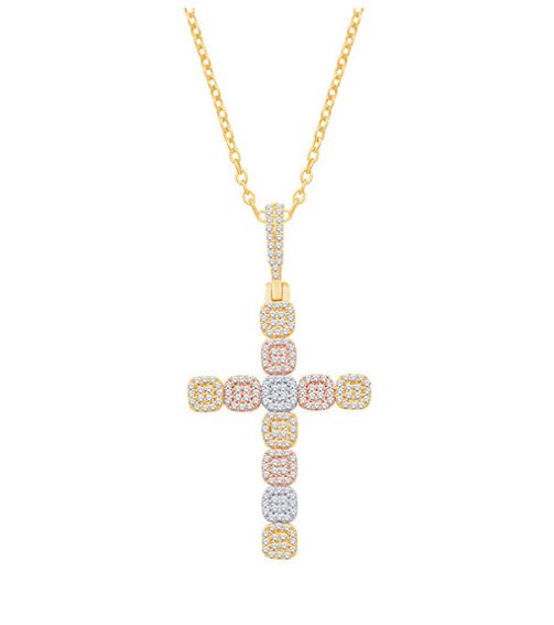 10 Karat Triple-Tone Gold 0.57 Carat Diamonds Latin Cross HipHop Pendant-1032097-TTT