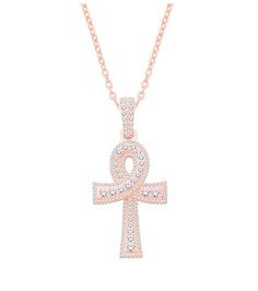 10 Karat Rose Gold 1.06 Carat Diamonds Ankh Cross HipHop Pendant-1032099-RG