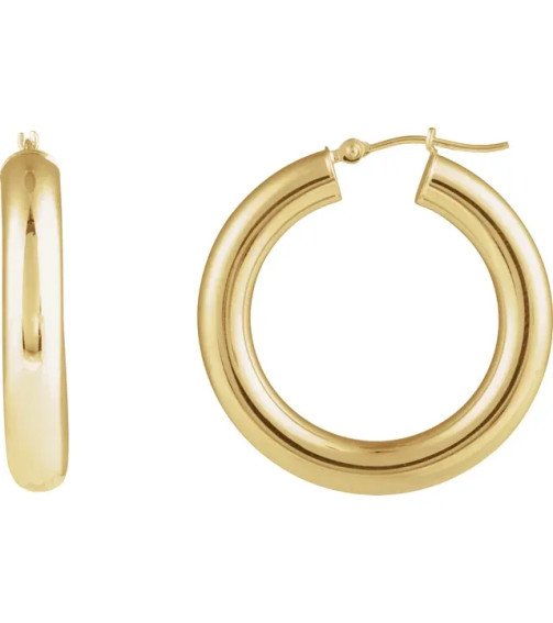 14K Yellow Round Tube 30 mm Hoop Earrings