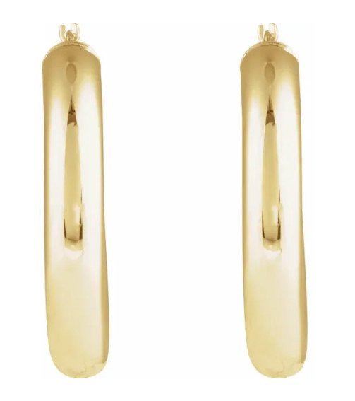 14K Yellow Round Tube 30 mm Hoop Earrings