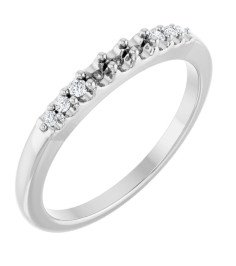 14K White 2 mm Round 3-Stone .06 CT Natural Diamond Semi-Set Stackable Family Ring