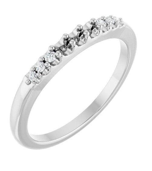 14K White 2 mm Round 3-Stone .06 CT Natural Diamond Semi-Set Stackable Family Ring