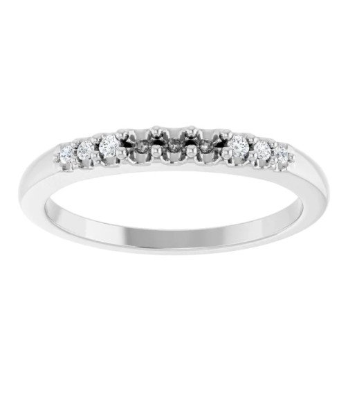 14K White 2 mm Round 3-Stone .06 CT Natural Diamond Semi-Set Stackable Family Ring